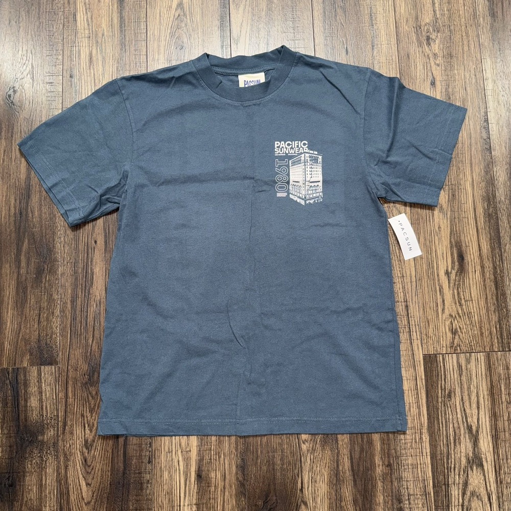 Pacsun Pacific Sunwear Mens Graphic Print T Shirt Size Small Blue Skate Surf NWT